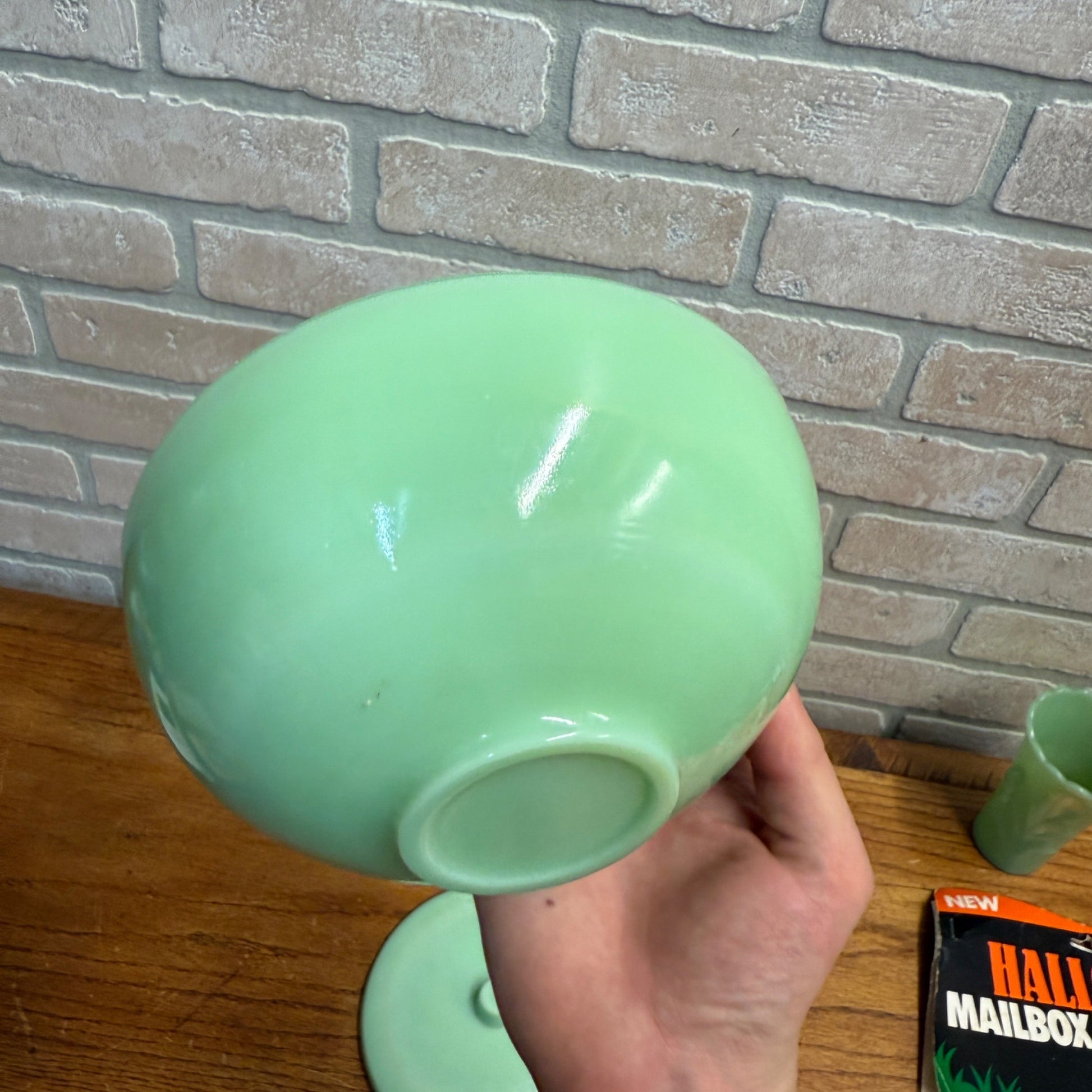Vintage Jadeite Kitchenware Covered Bowl Candy Dish 6"
