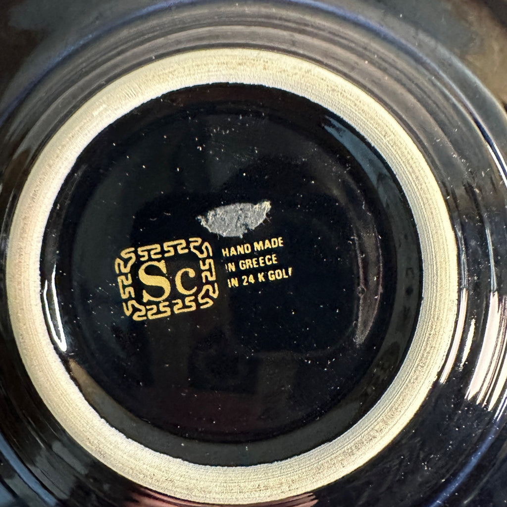 Vintage MCM SC Hand Made Black & 24K Gold Ashtray Greek Key Deco Made in Greece