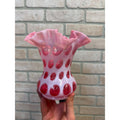 Vintage Fenton Cranberry Opalescent Coin Dot Double Crimped Vase 6"