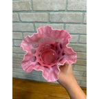 Vintage Fenton Cranberry Opalescent Coin Dot Double Crimped Vase 6"