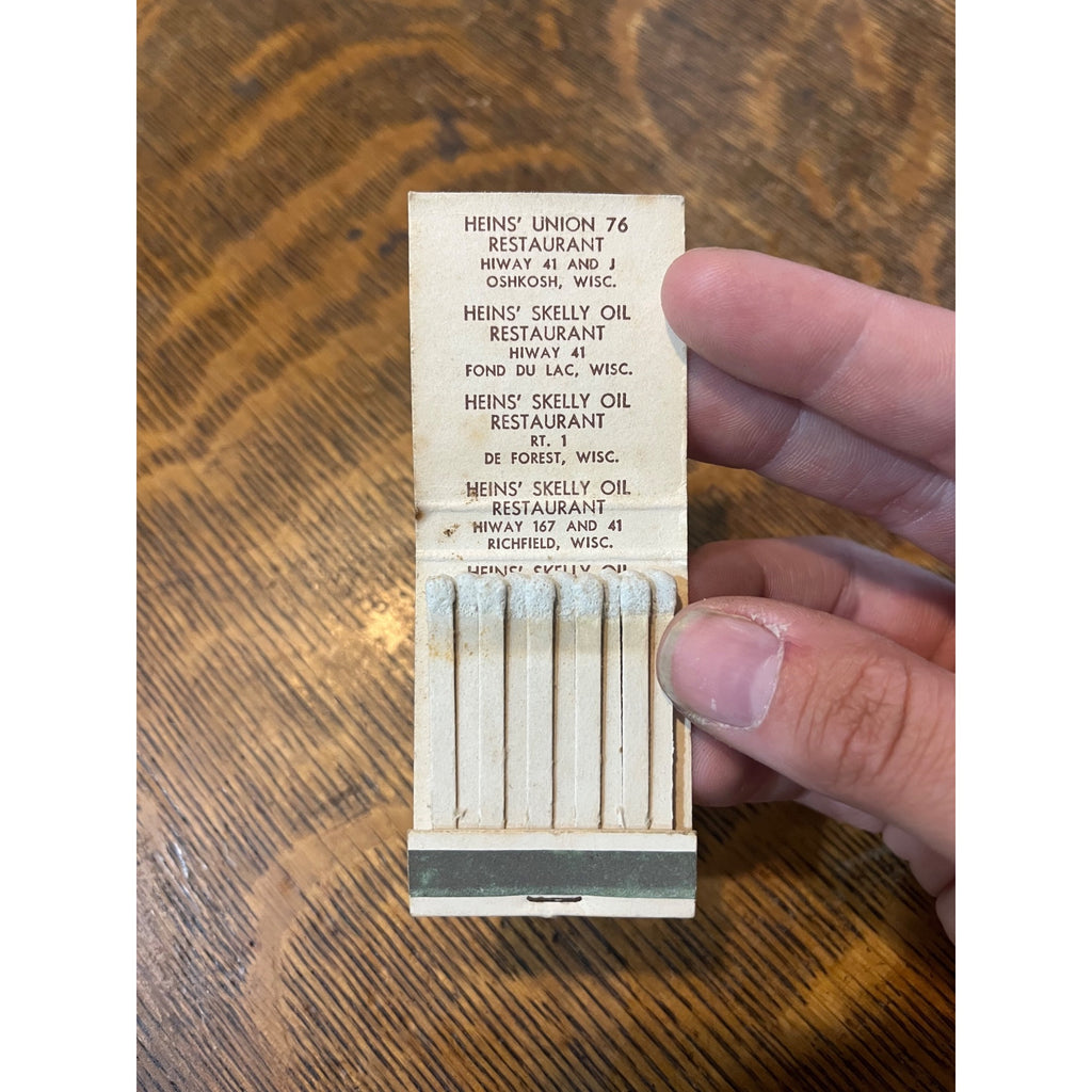 Vintage Matchbook Advertising - Heins Restaurants Wis. Locations