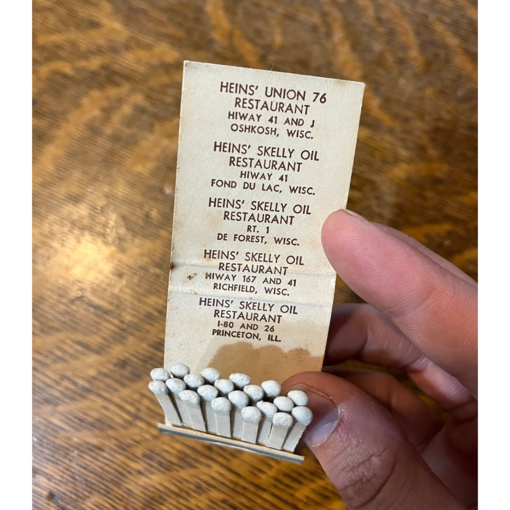 Vintage Matchbook Advertising - Heins Restaurants Wis. Locations