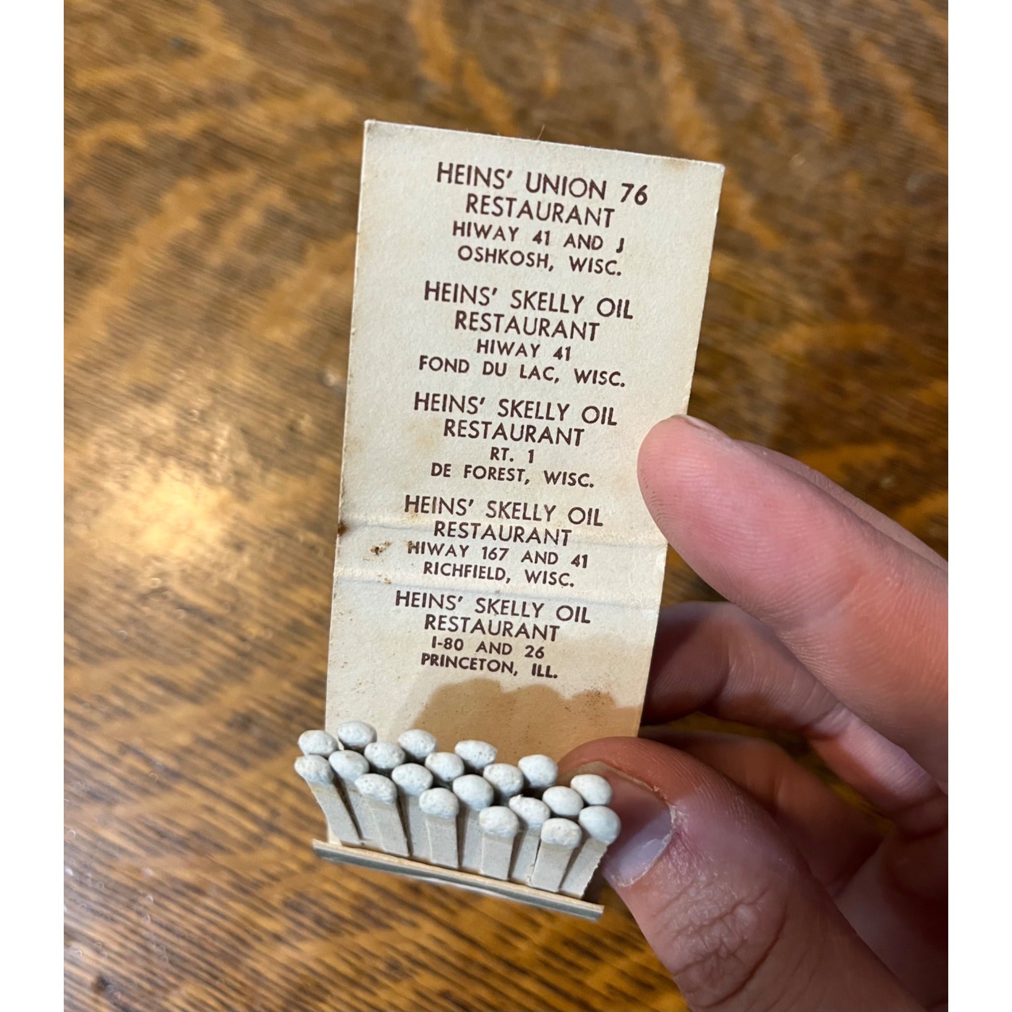 Vintage Matchbook Advertising - Heins Restaurants Wis. Locations