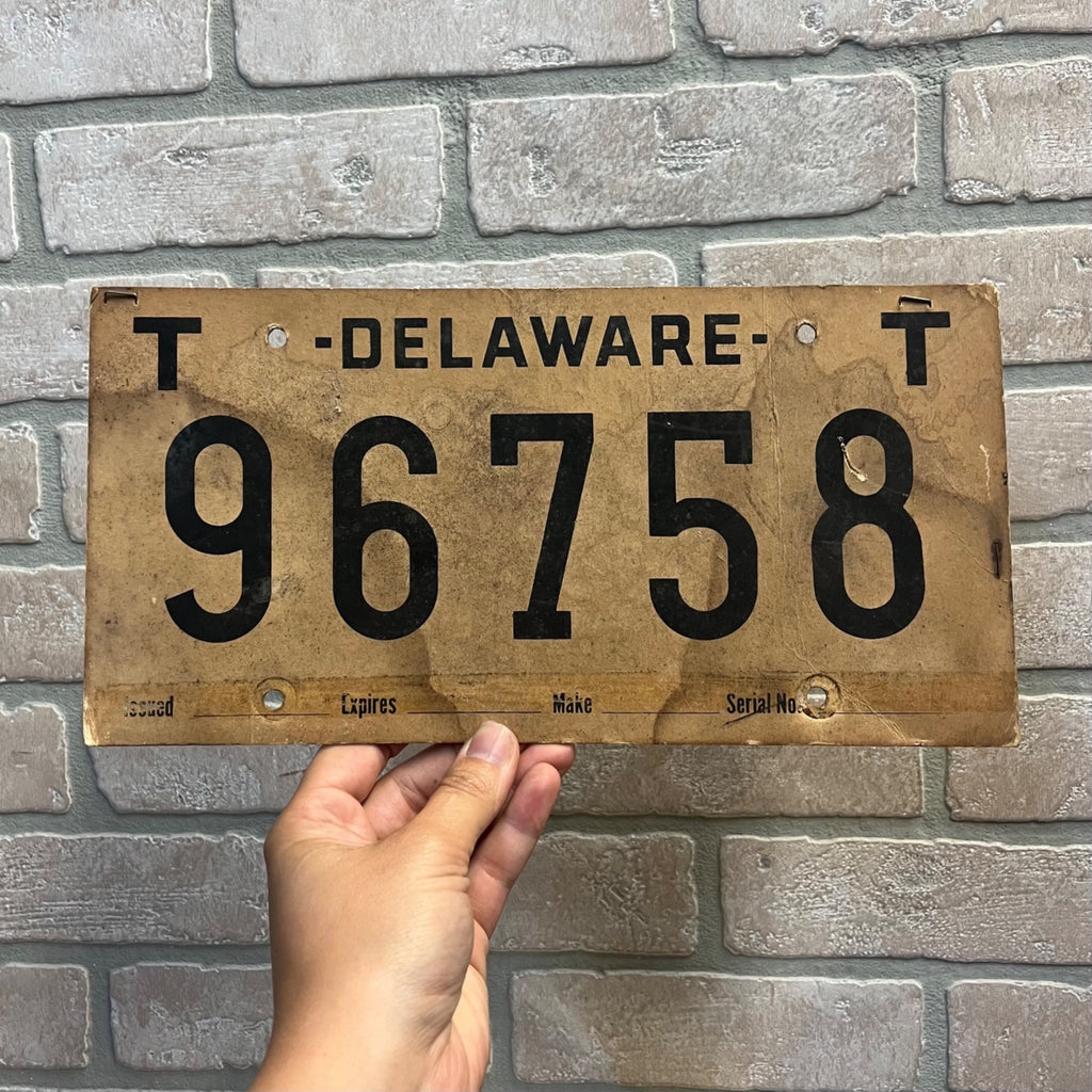 Vintage 1960s Delaware Temp  License Plate Cardboard