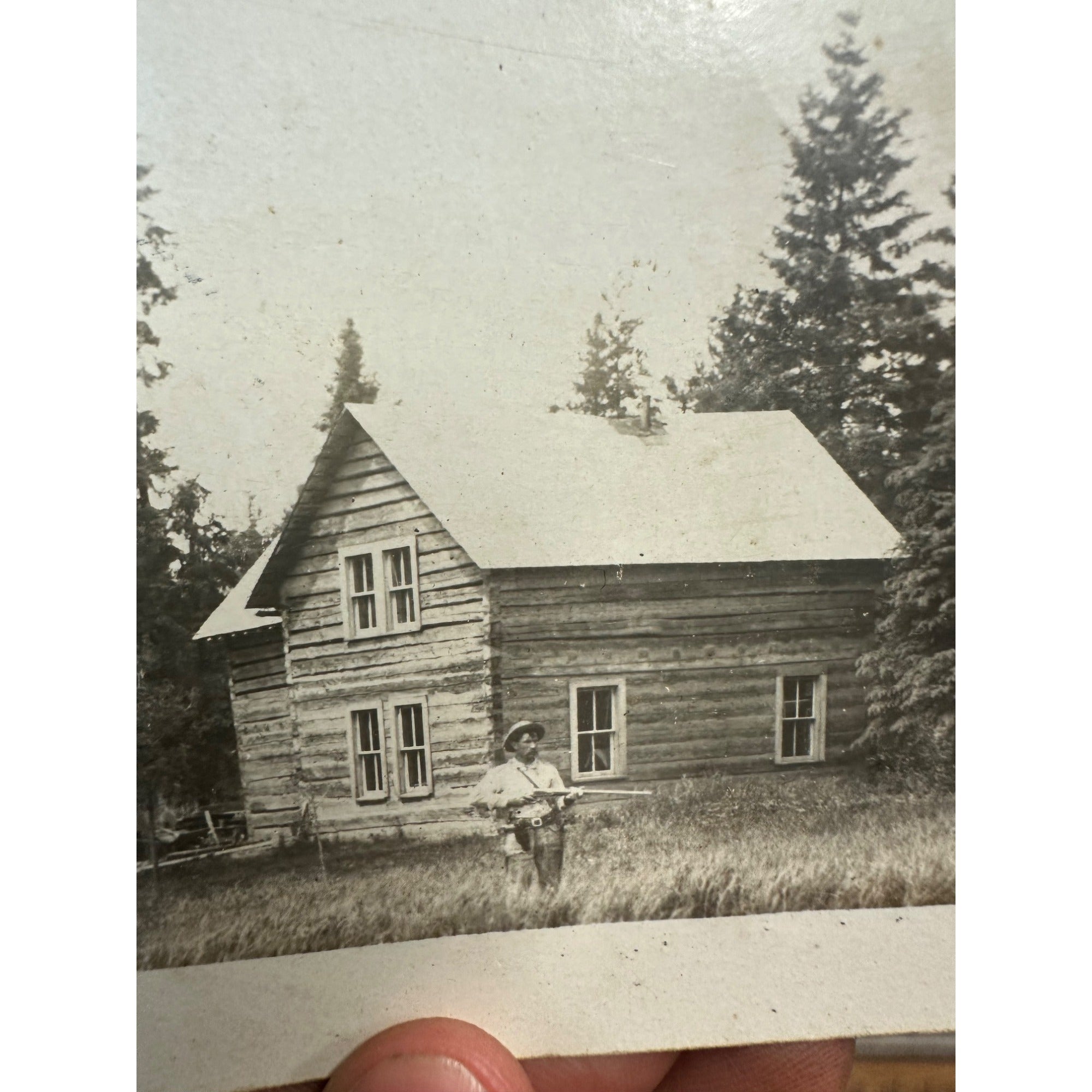 RPPC Postcard 1910 Hunter Log Cabin Bigfork Minn MN Mustache