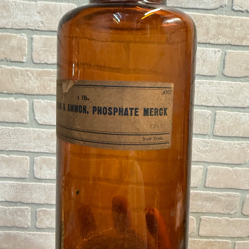 Antique Merck Apothecary Pharmacy Amber Bottle 9.5" x 3.75" Orig Label