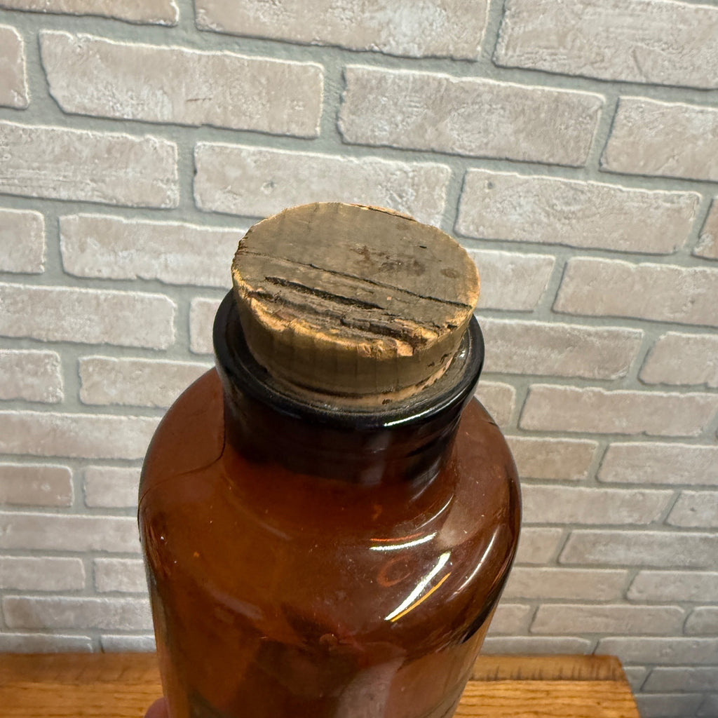 Antique Merck Apothecary Pharmacy Amber Bottle 9.5" x 3.75" Orig Label