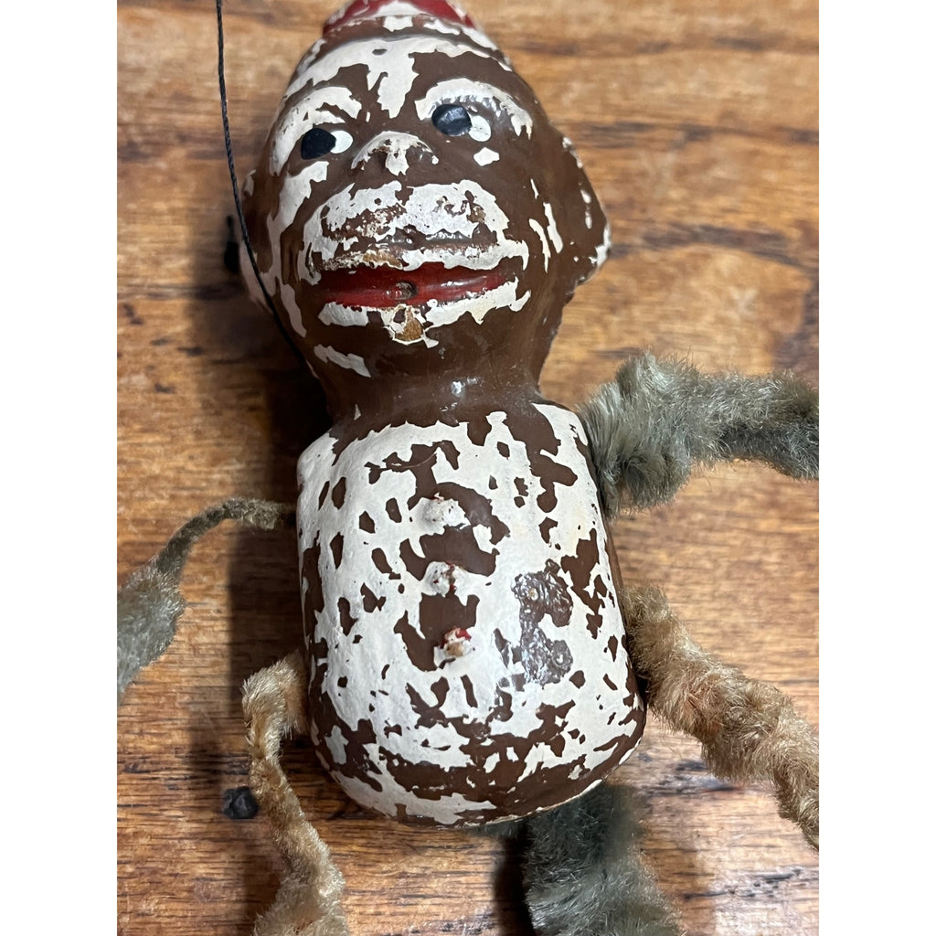 Vintage Bellhop Monkey Chenille & Composition Body Christmas Ornament As-Is 4"
