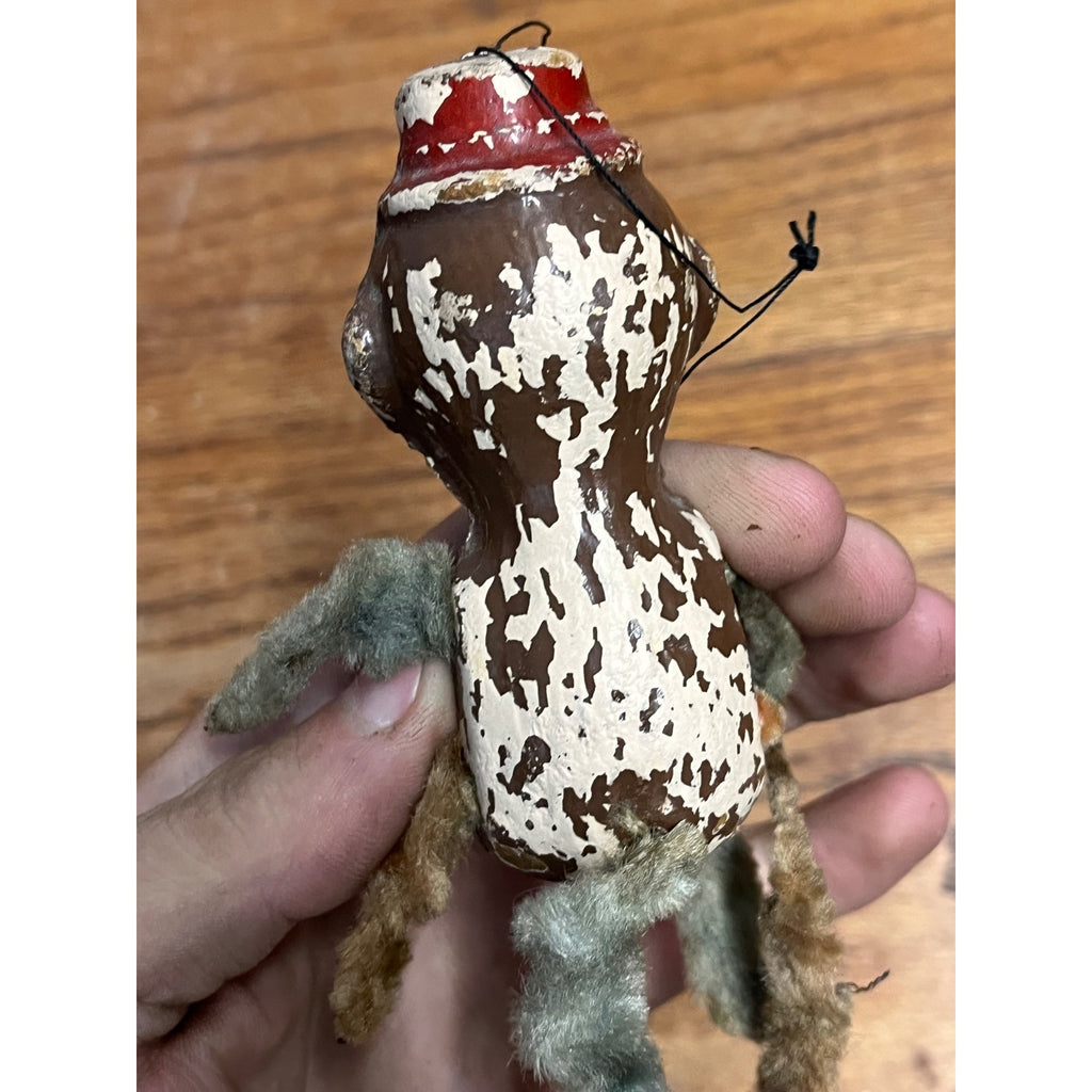 Vintage Bellhop Monkey Chenille & Composition Body Christmas Ornament As-Is 4"