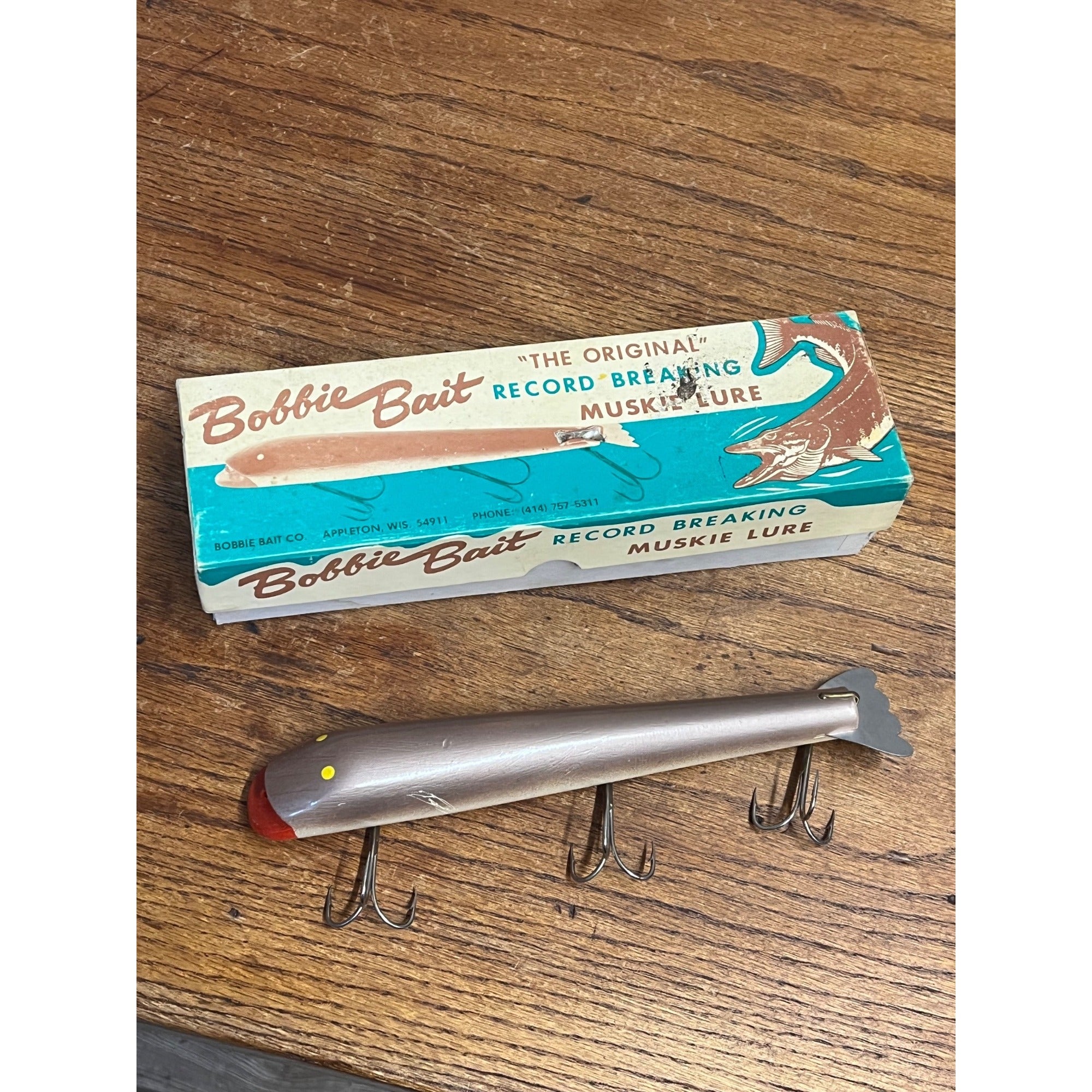 Vintage Bobbie Bait 9" Musky Fishing Lure Appleton Wisconsin w/ Original Box