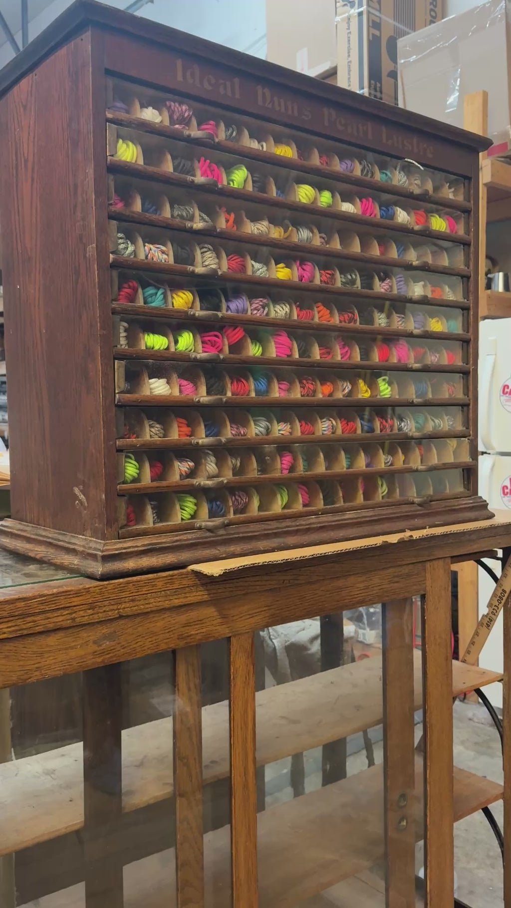 Original Antique 1900s Nun's Spool Thread Advertising General Store Cabinet Display