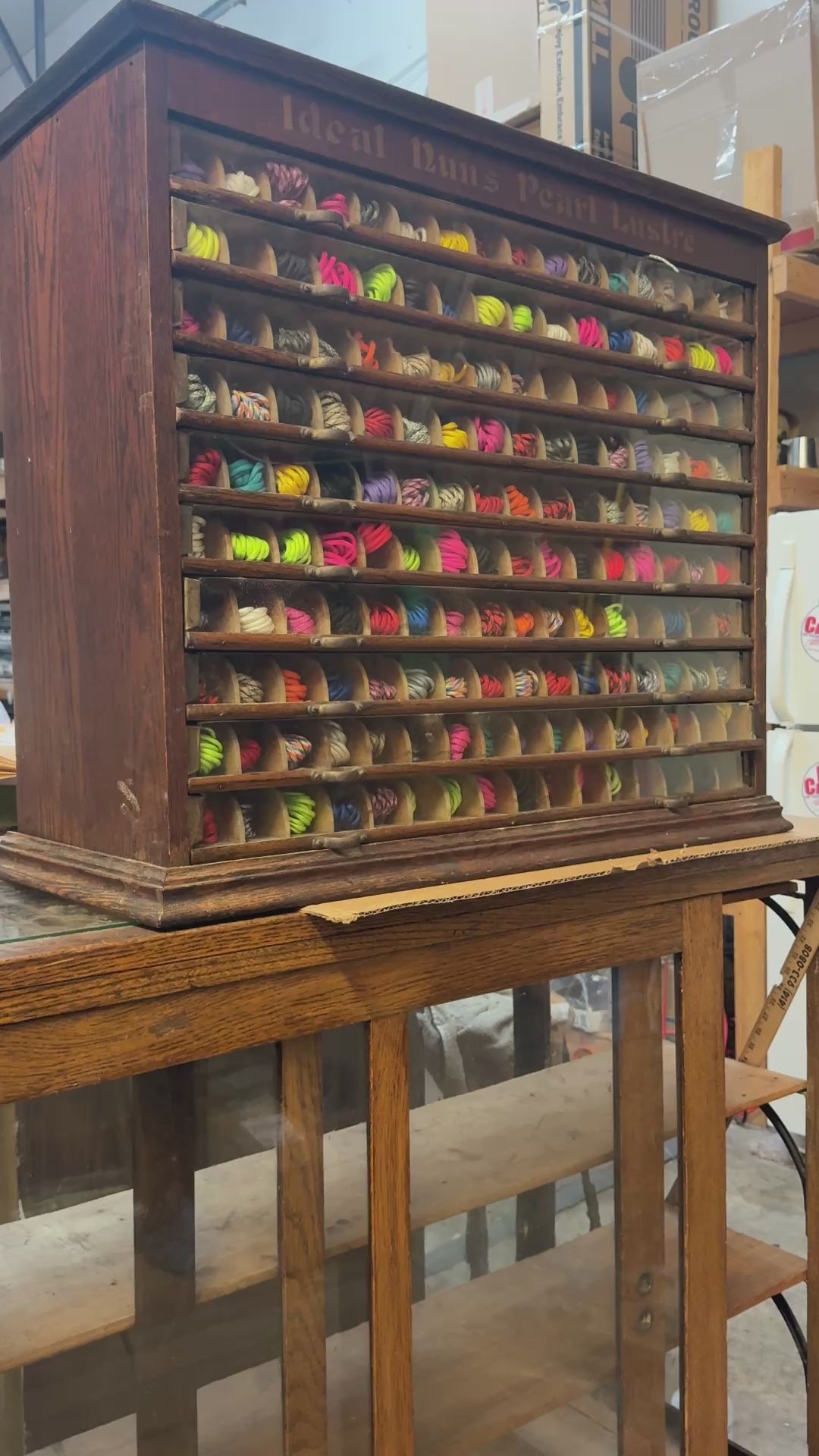Original Antique 1900s Nun's Spool Thread Advertising General Store Cabinet Display