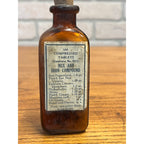 Antique Nux & Iron Compound Tablets Amber Drug Store Bottle w Contents Cork Label