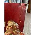 Original Coca Cola 1950 Advertising Cardboard Litho Sign Easel Back Kids & Fridge