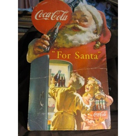Original Coca Cola 1950 Advertising Cardboard Litho Sign Easel Back Kids & Fridge