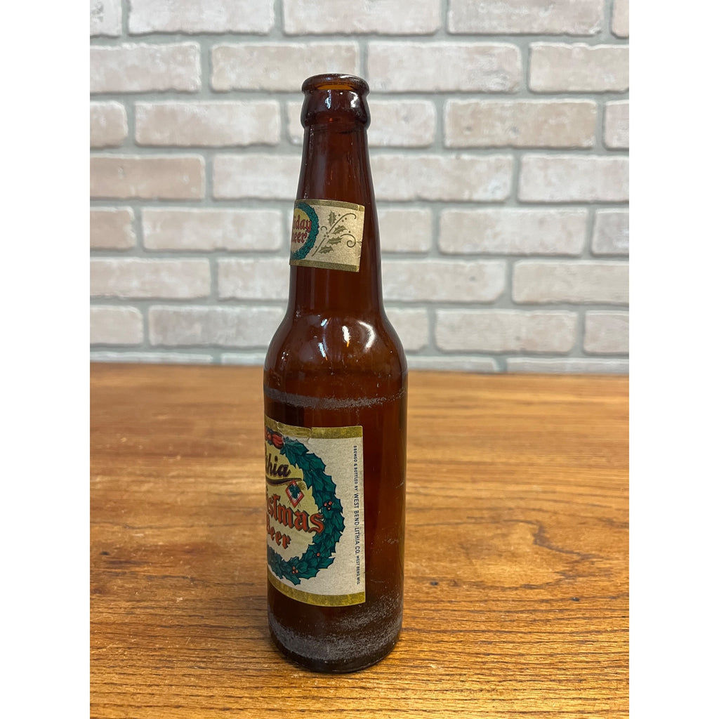 Vintage 1950s West Bend Lithia Christmas Beer 12oz Bottle w/ Labels Wis WI