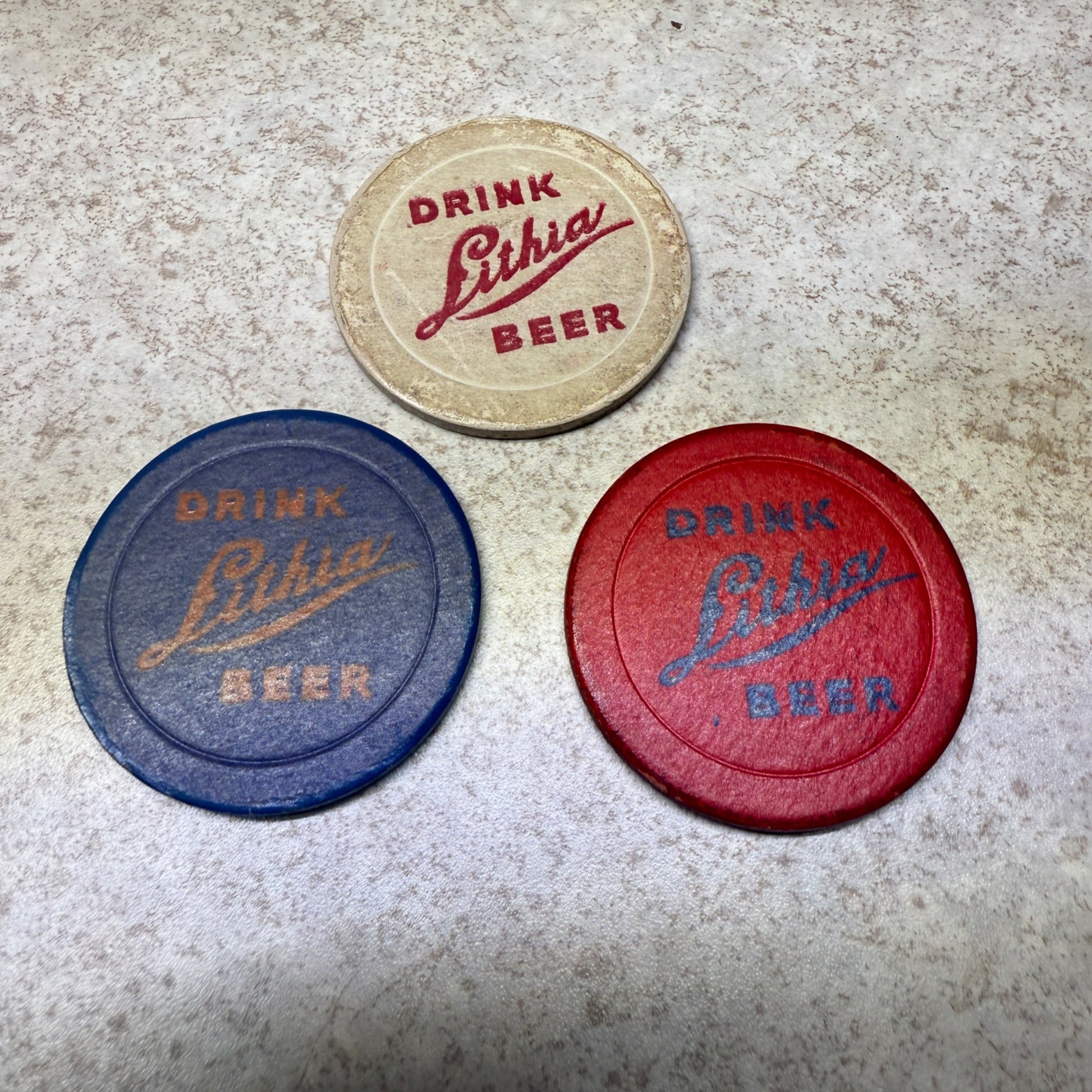 Vintage Drink Lithia Beer Poker Chips West Bend Brewing Co. West Bend, Wis