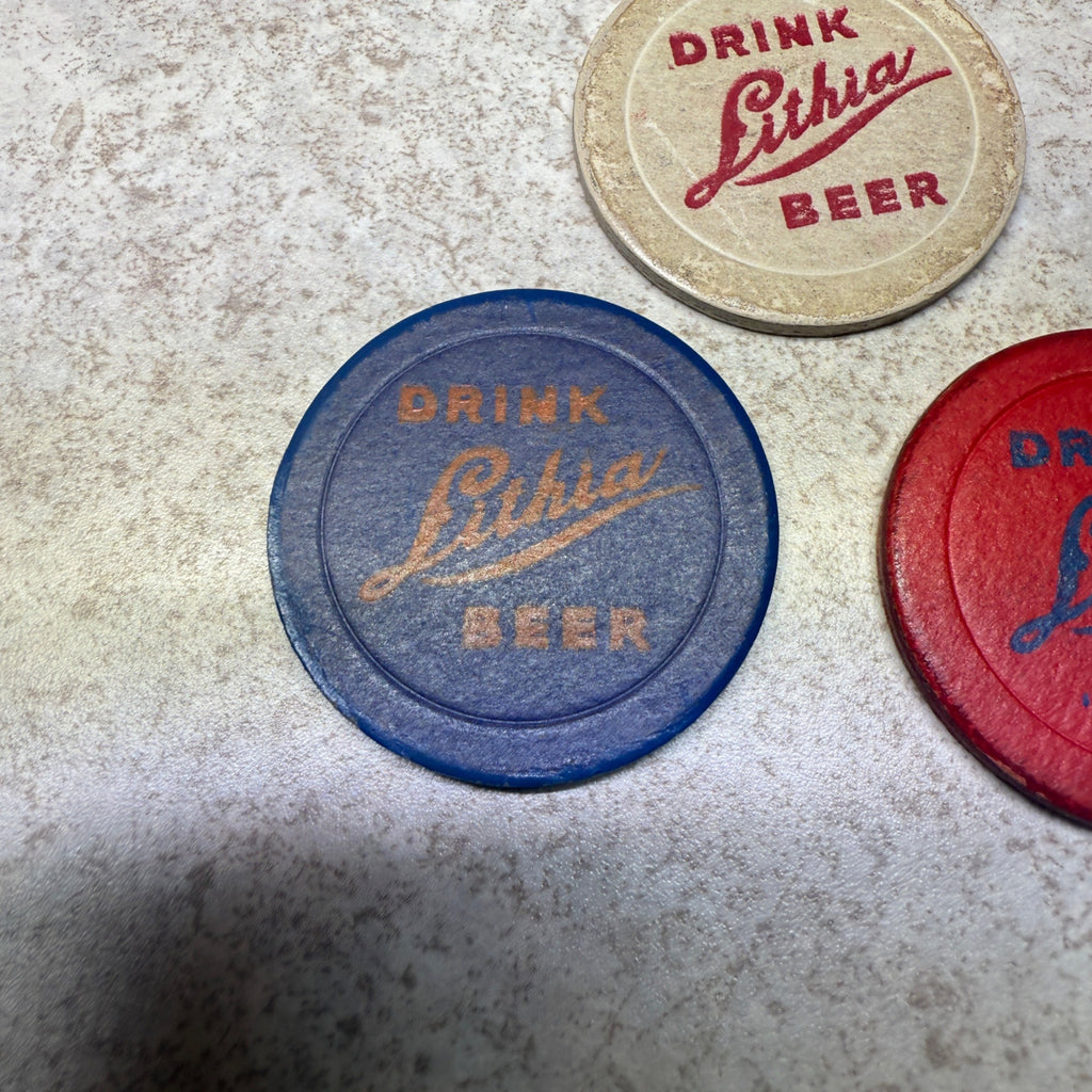 Vintage Drink Lithia Beer Poker Chips West Bend Brewing Co. West Bend, Wis