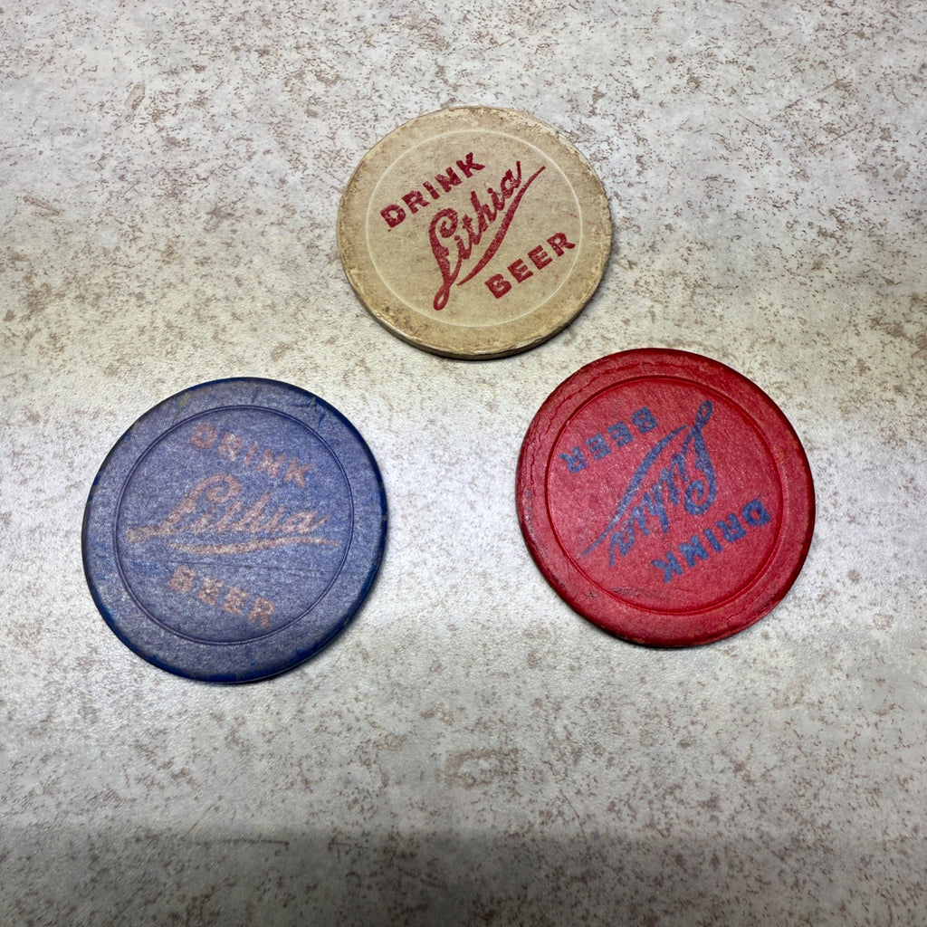 Vintage Drink Lithia Beer Poker Chips West Bend Brewing Co. West Bend, Wis