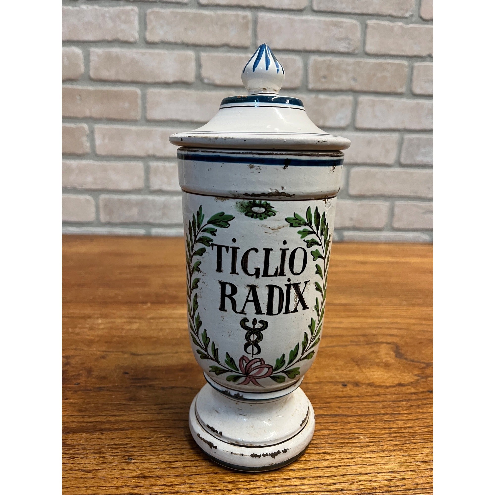 Vintage Porcelain Ceramic Pharmacy Apothecary Jar Drug Store Lidded Tiglio Radiz
