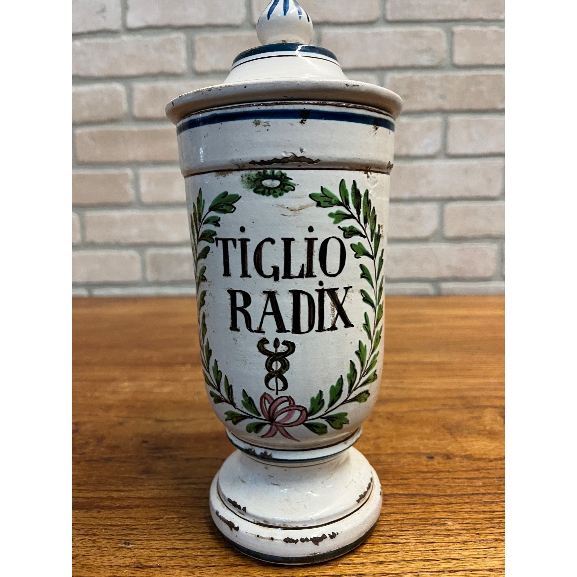 Vintage Porcelain Ceramic Pharmacy Apothecary Jar Drug Store Lidded Tiglio Radiz