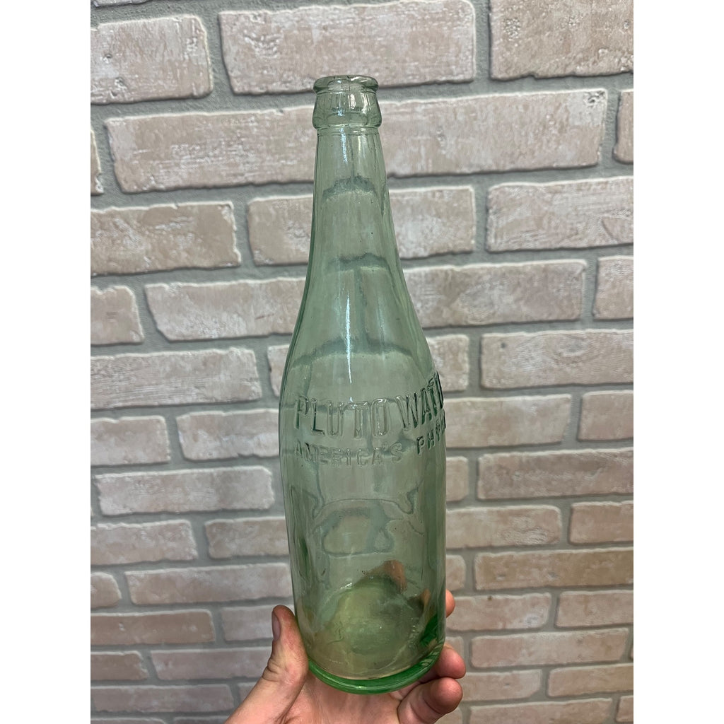 Vintage Pluto Water America's Physic Embossed Green Glass Bottle w/ Devil