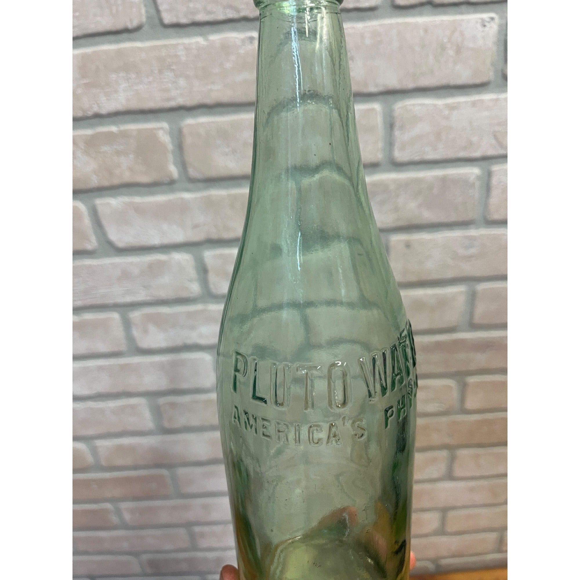 Vintage Pluto Water America's Physic Embossed Green Glass Bottle w/ Devil
