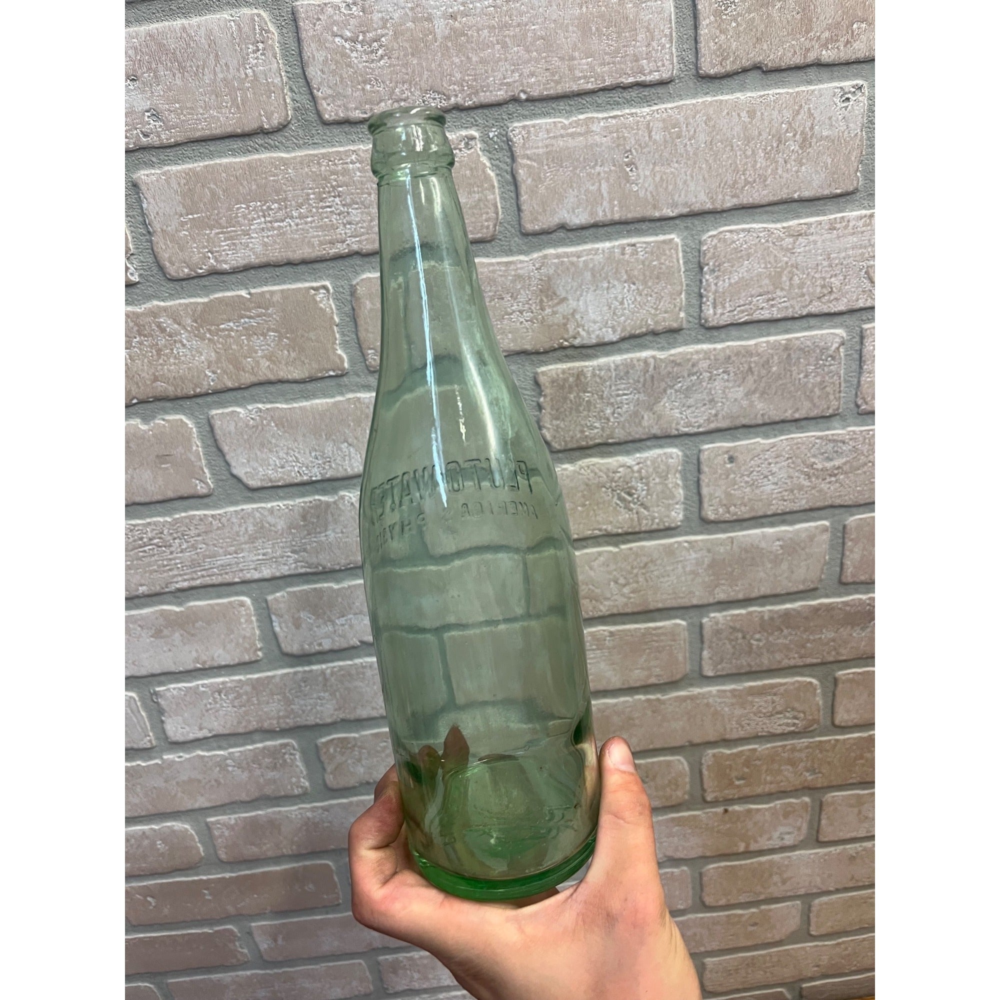 Vintage Pluto Water America's Physic Embossed Green Glass Bottle w/ Devil