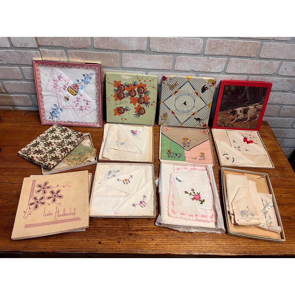 Vintage Handkerchief Collection Ladies & Children Hankies Lot w/ Original Boxes