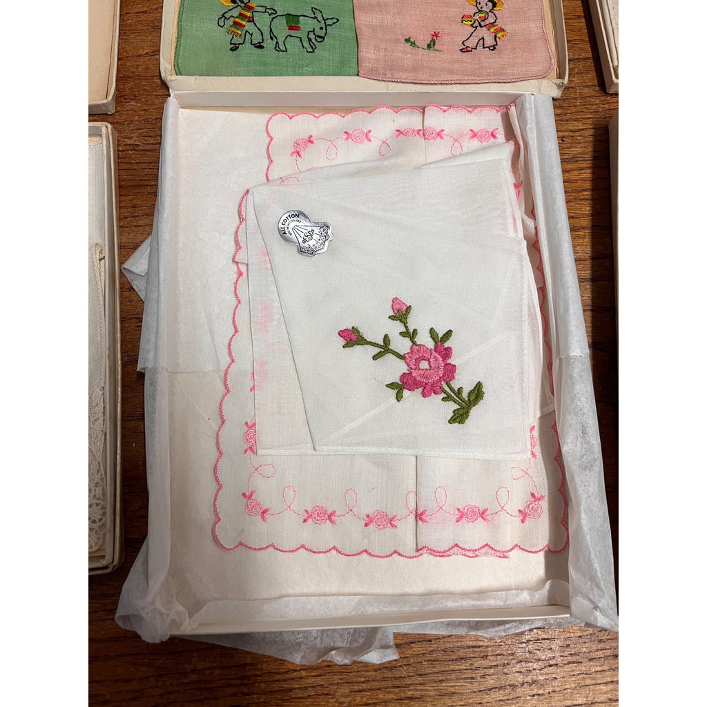 Vintage Handkerchief Collection Ladies & Children Hankies Lot w/ Original Boxes