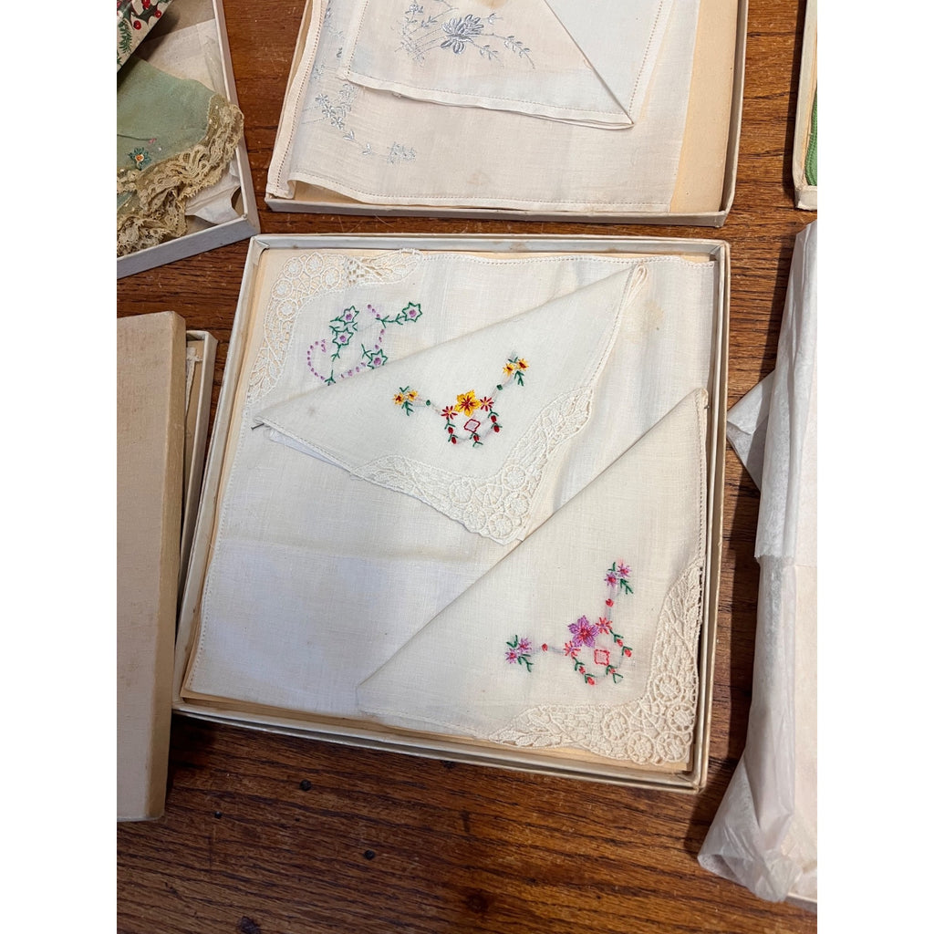 Vintage Handkerchief Collection Ladies & Children Hankies Lot w/ Original Boxes