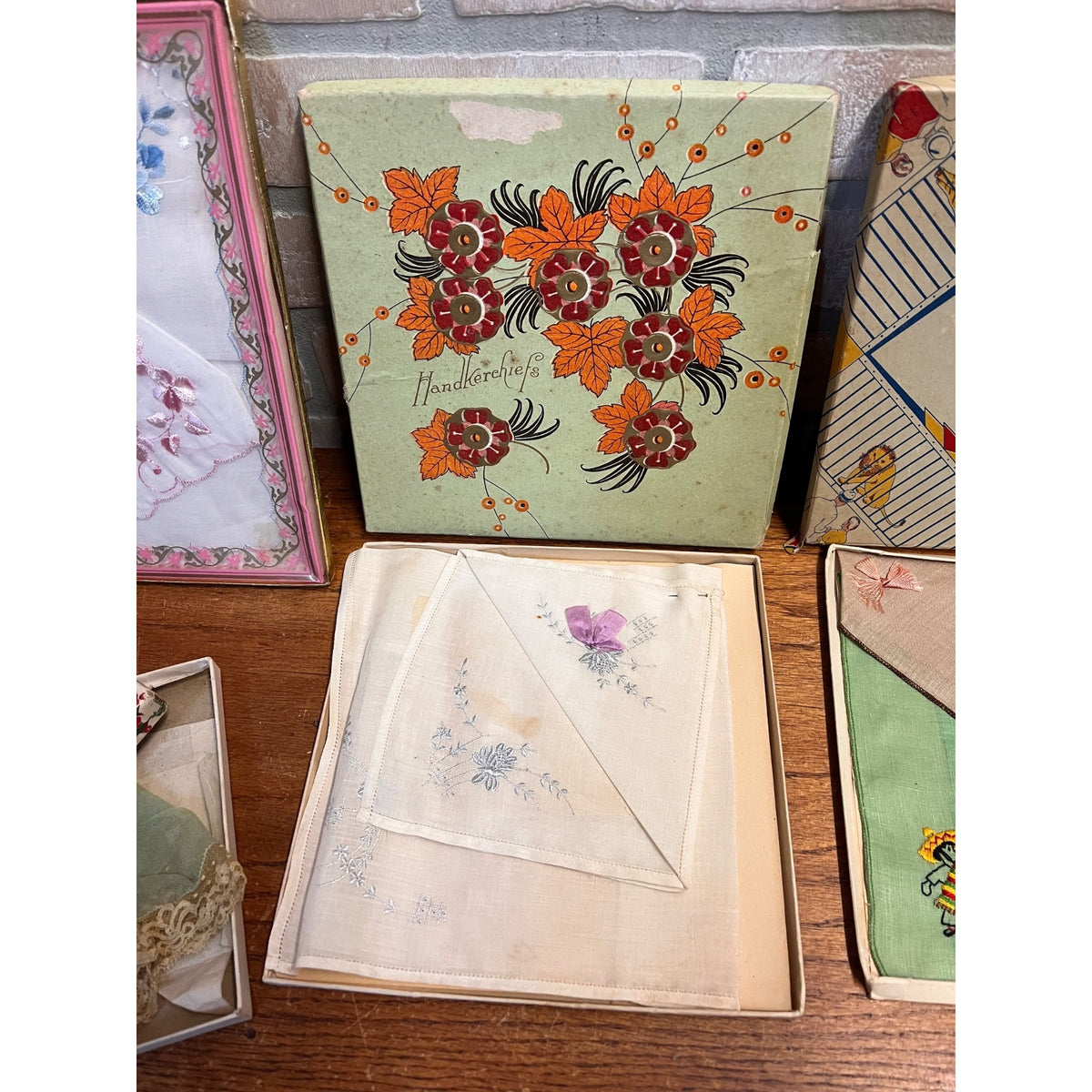 Vintage Handkerchief Collection Ladies & Children Hankies Lot w/ Original Boxes
