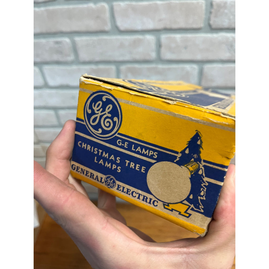 10 Vintage GE Christmas Tree G-14 Bulbs 110-125 Volts w/ Box Blue, Yellow, Green