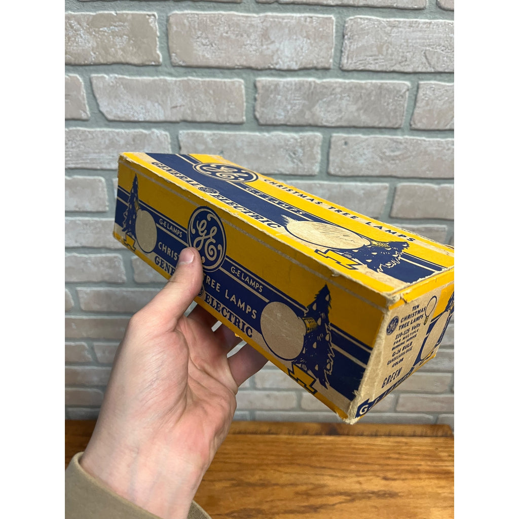 10 Vintage GE Christmas Tree G-14 Bulbs 110-125 Volts w/ Box Blue, Yellow, Green