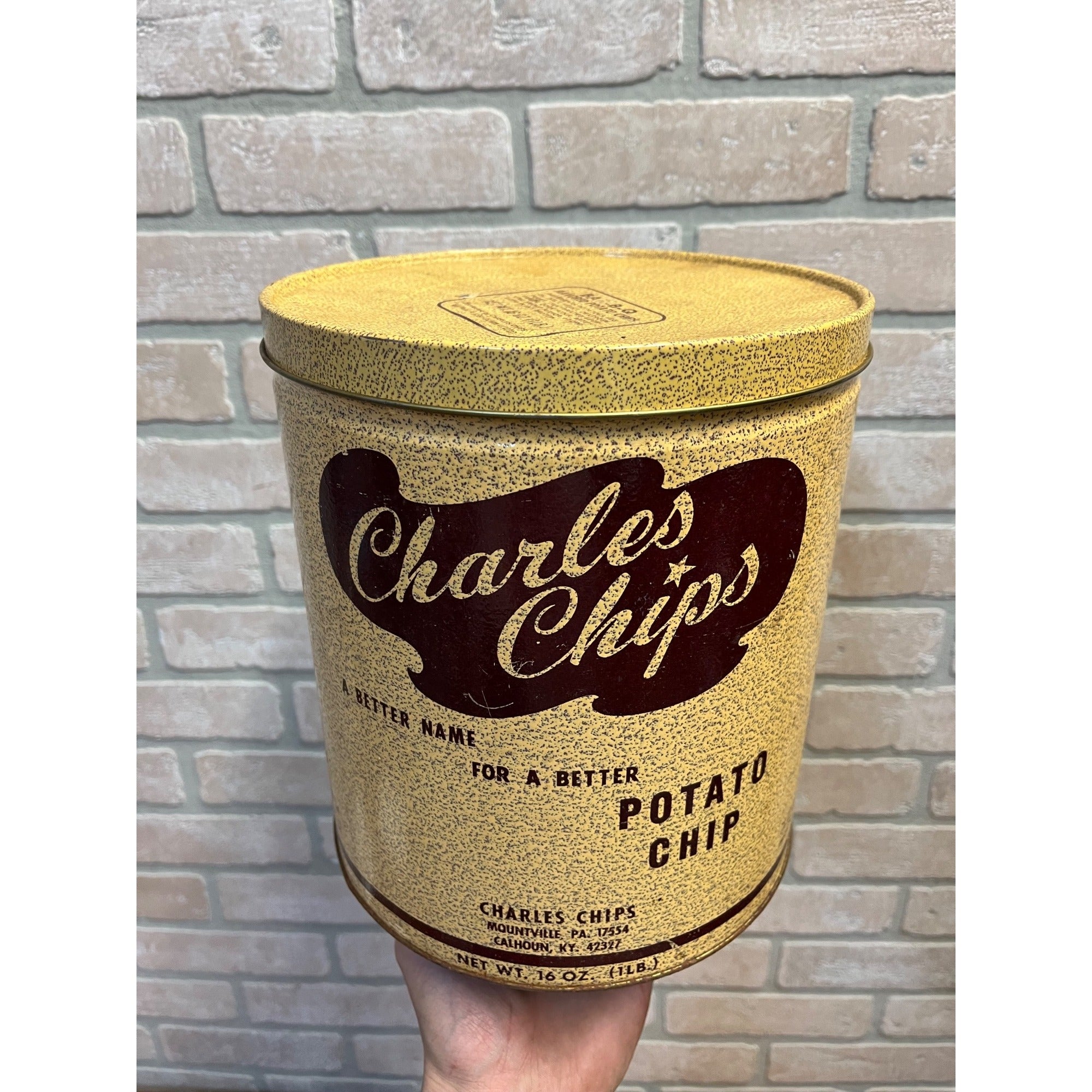 Vintage Charles Chips Potato Chip Tin Can 9-1/2" Tall Kitchen Decor