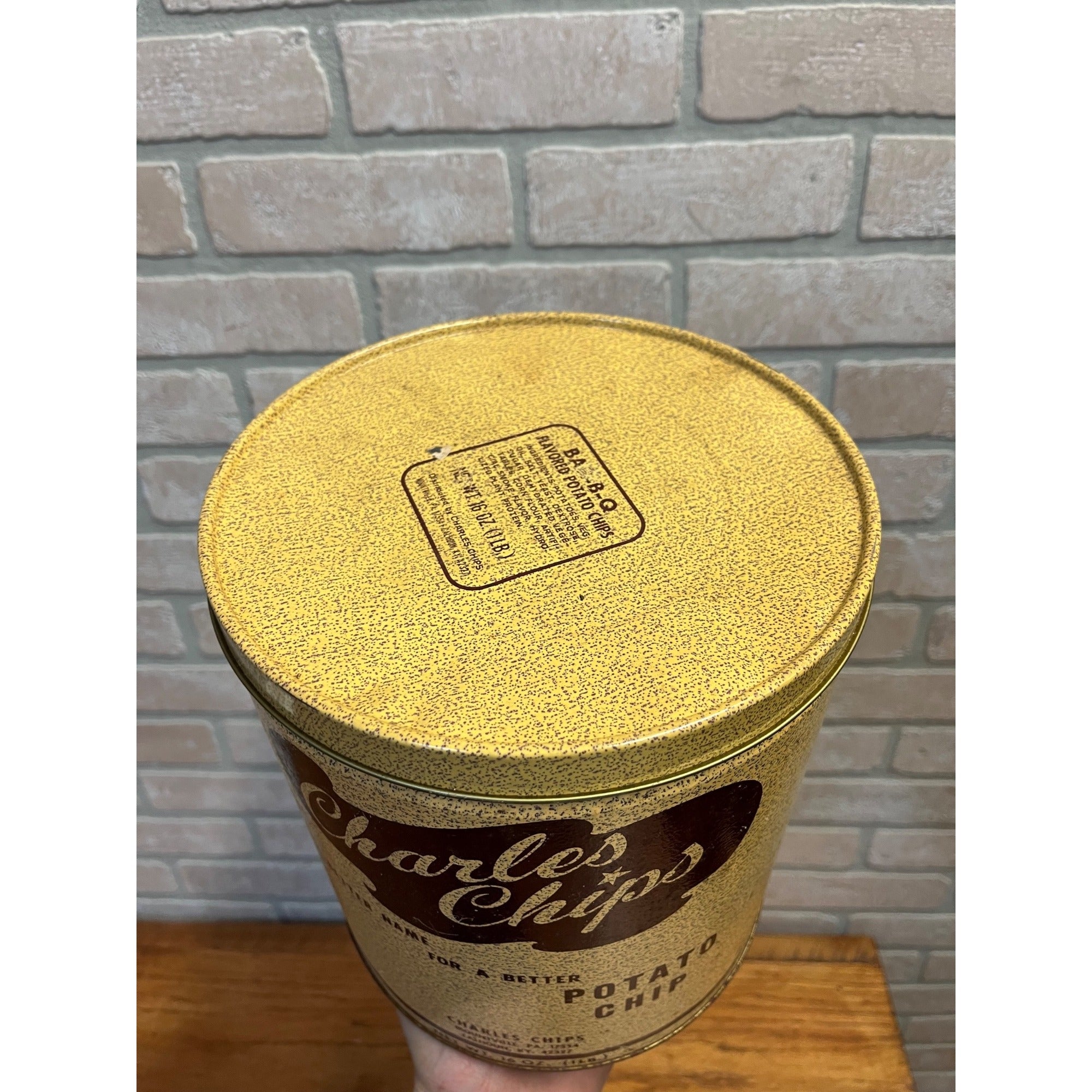 Vintage Charles Chips Potato Chip Tin Can 9-1/2" Tall Kitchen Decor