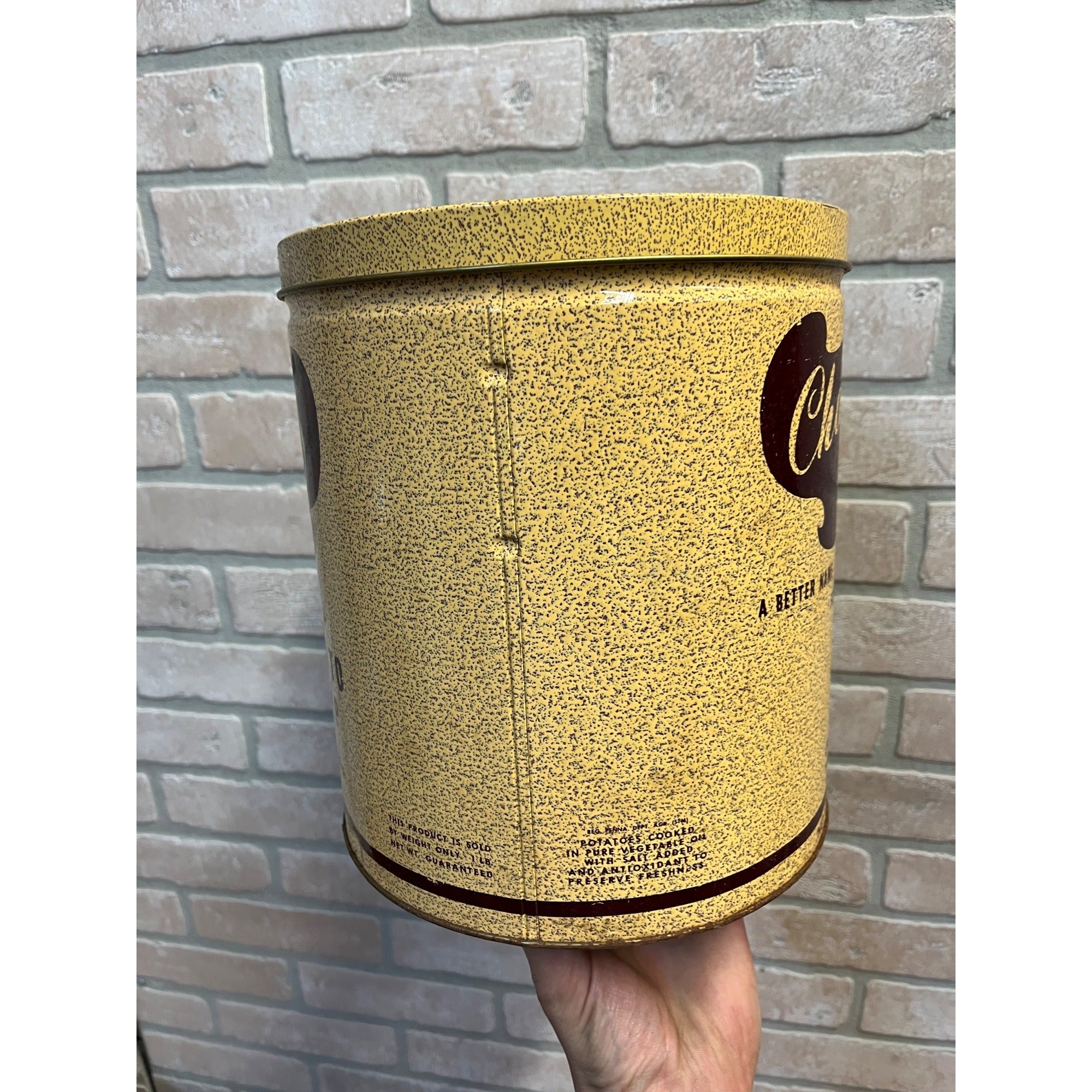 Vintage Charles Chips Potato Chip Tin Can 9-1/2" Tall Kitchen Decor