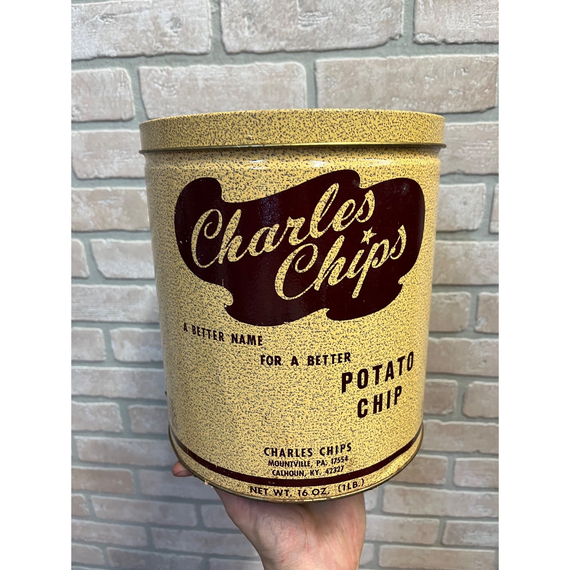 Vintage Charles Chips Potato Chip Tin Can 9-1/2" Tall Kitchen Decor