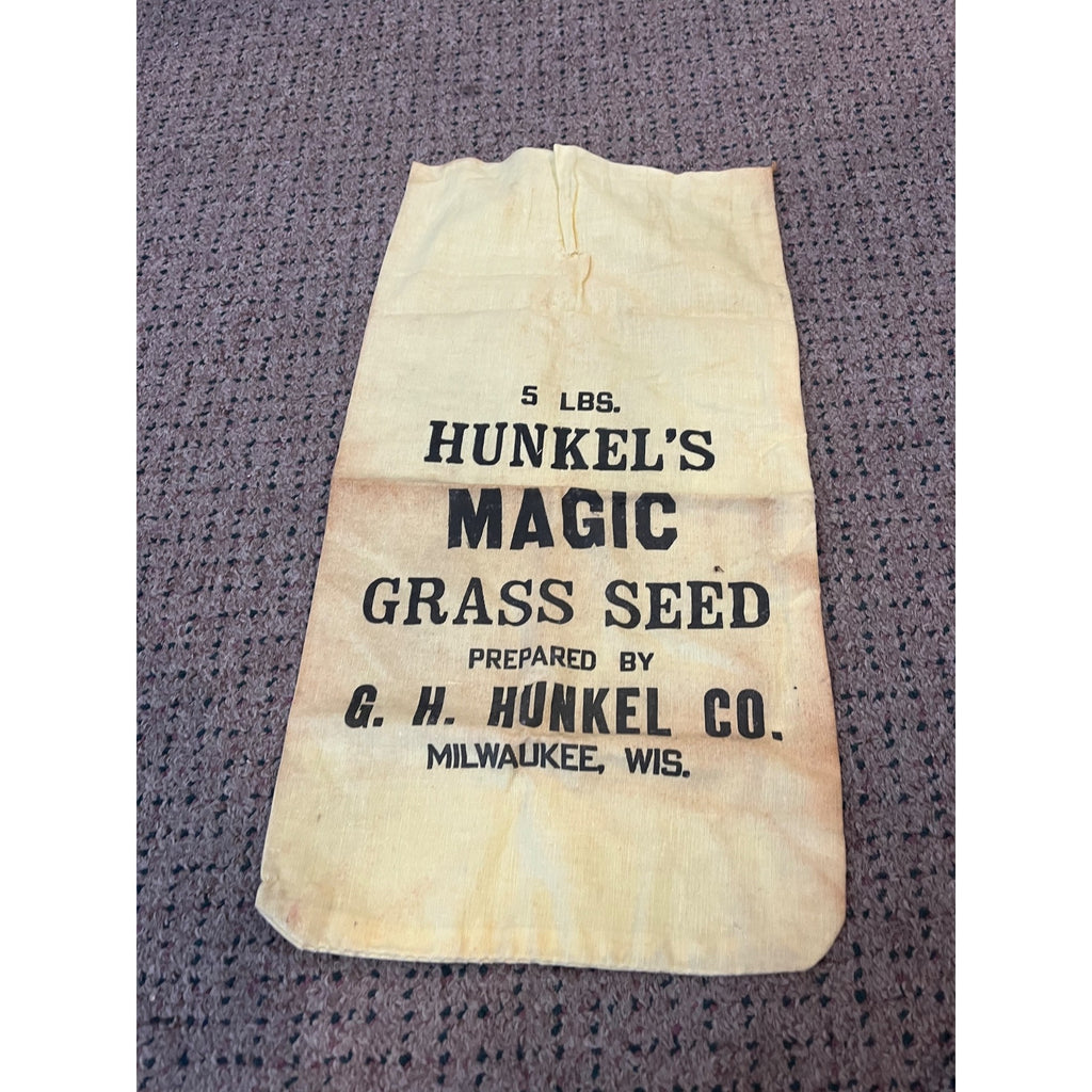 Vintage Hunkel's Seed Grass Magic Seed Cloth Sack Milwaukee Wis Wisconsin