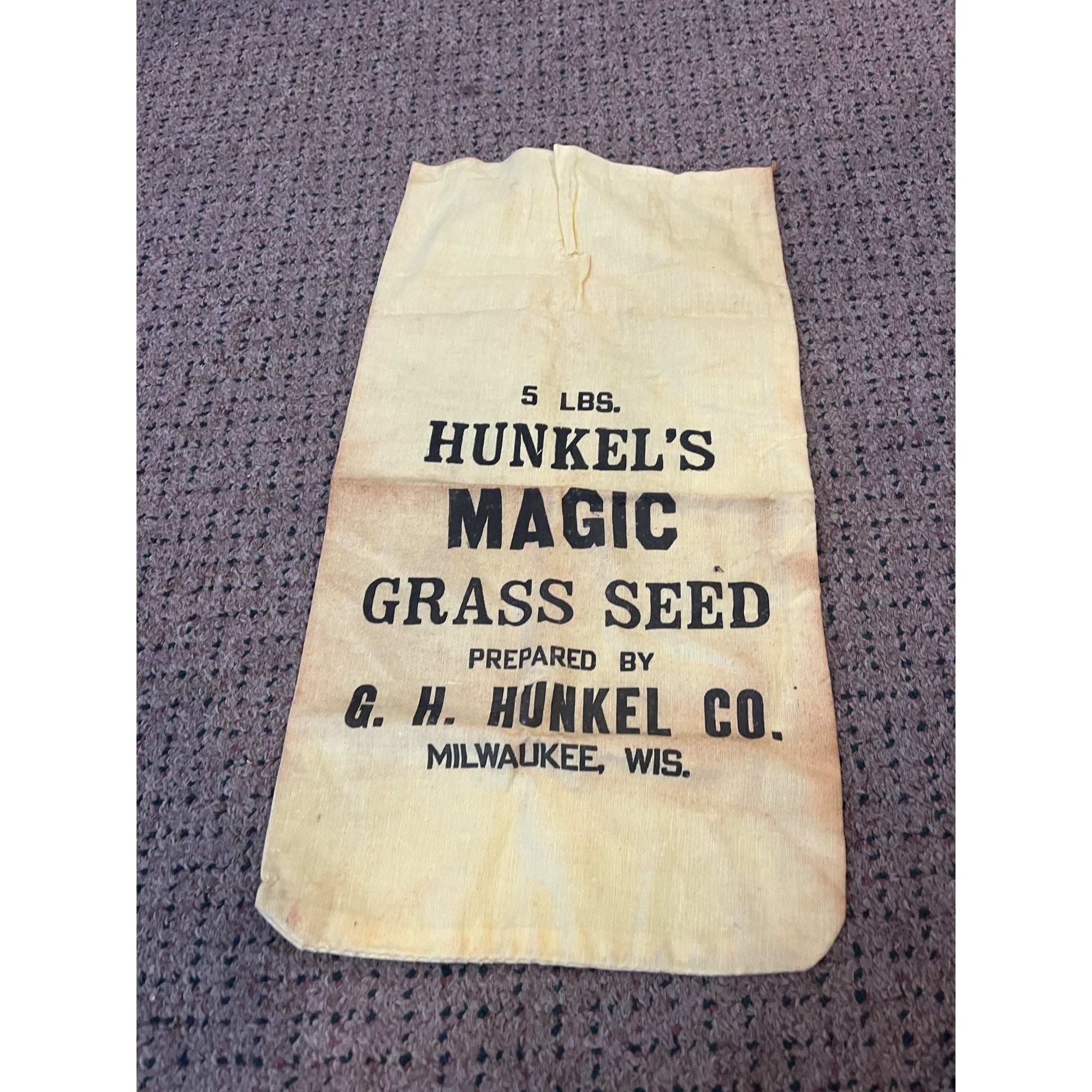 Vintage Hunkel's Seed Grass Magic Seed Cloth Sack Milwaukee Wis Wisconsin