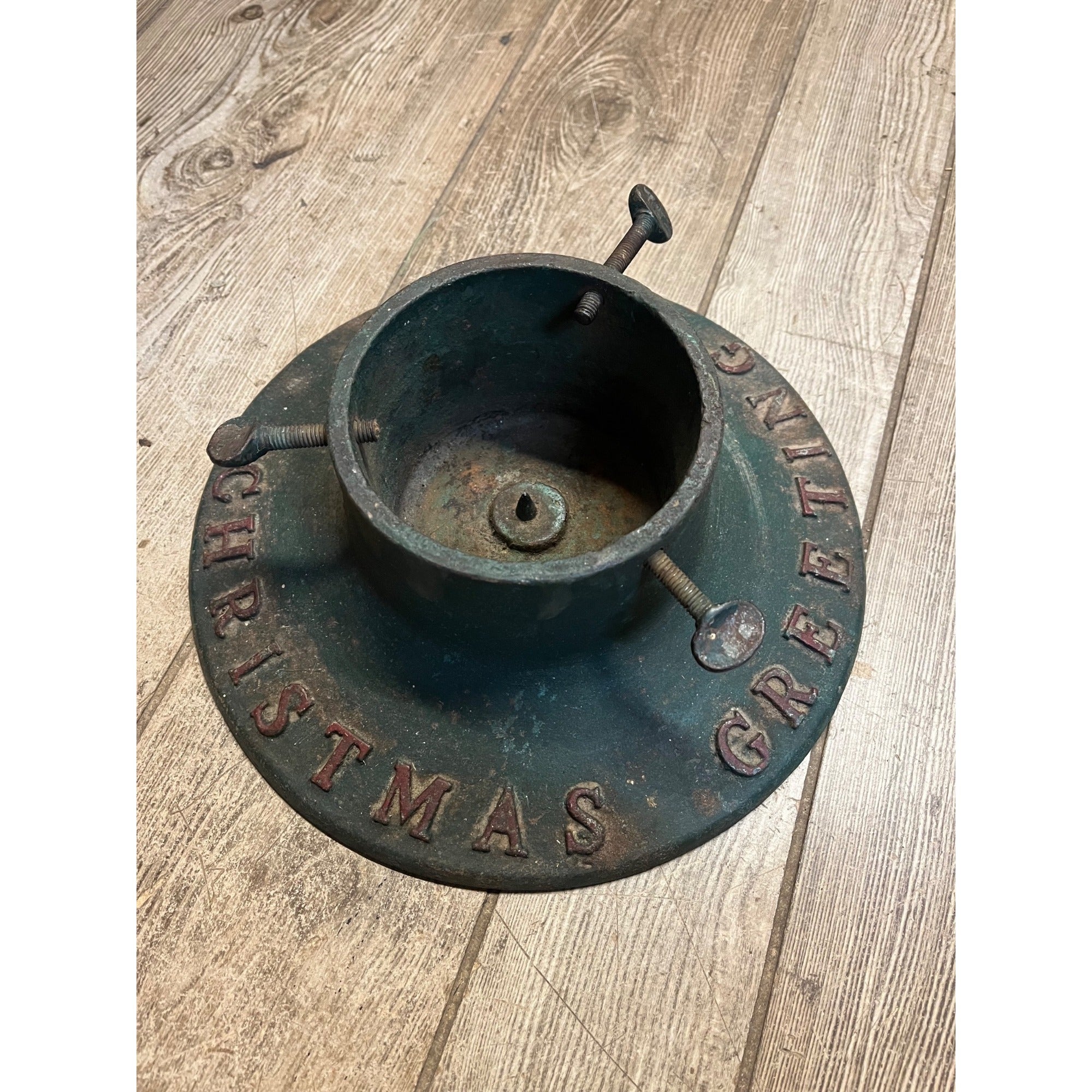Antique Vintage Cast Iron Christmas Tree Stand ~ Christmas Greetings