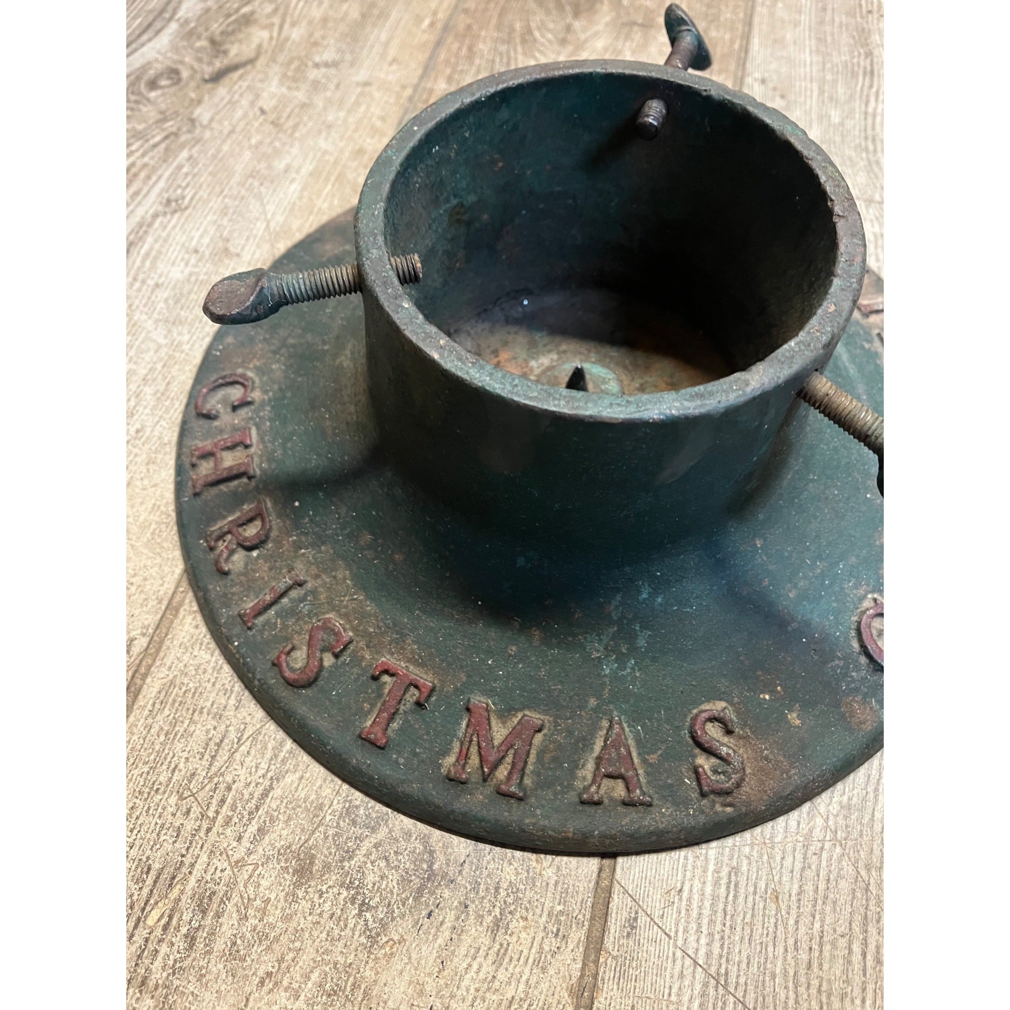 Antique Vintage Cast Iron Christmas Tree Stand ~ Christmas Greetings