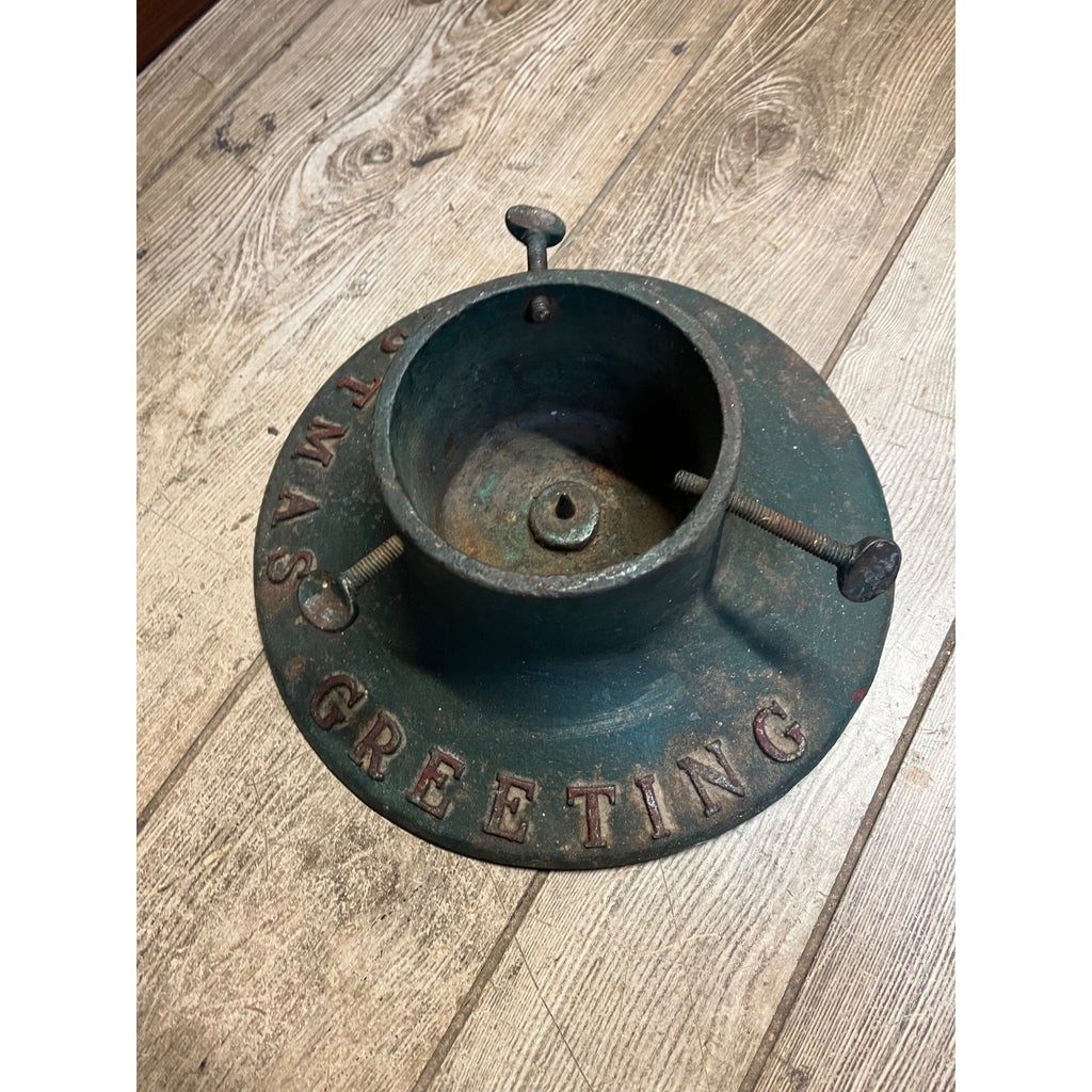 Antique Vintage Cast Iron Christmas Tree Stand ~ Christmas Greetings