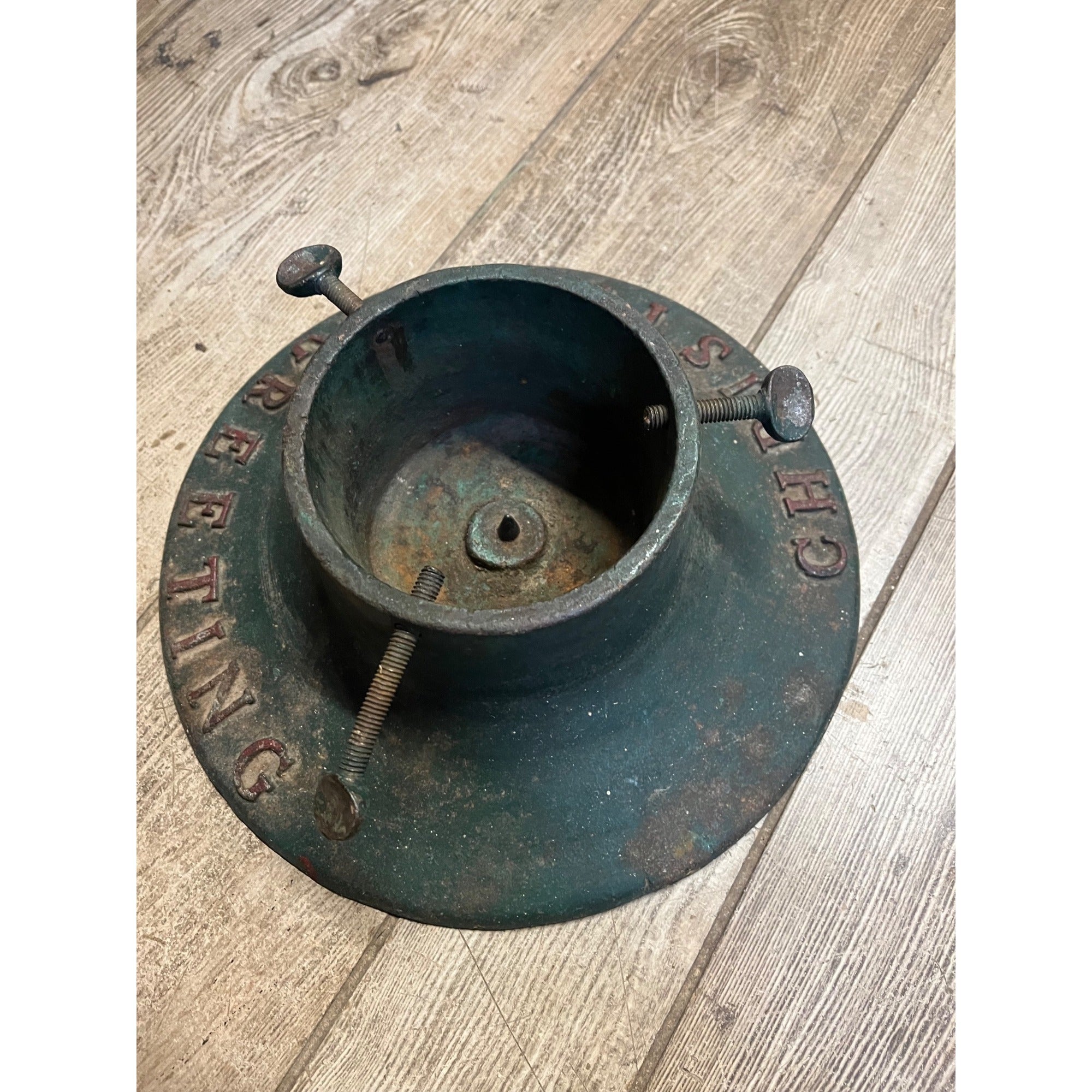 Antique Vintage Cast Iron Christmas Tree Stand ~ Christmas Greetings