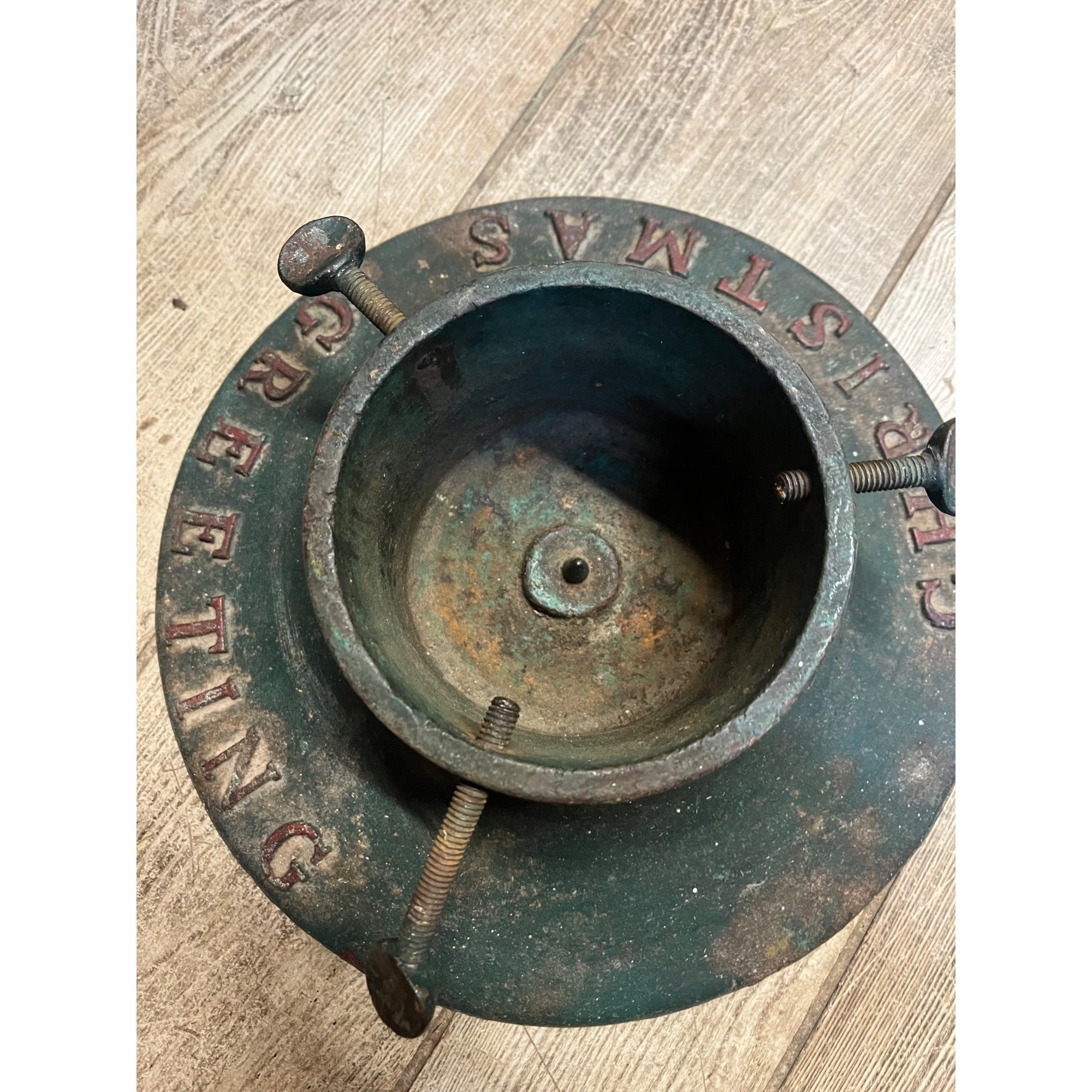Antique Vintage Cast Iron Christmas Tree Stand ~ Christmas Greetings