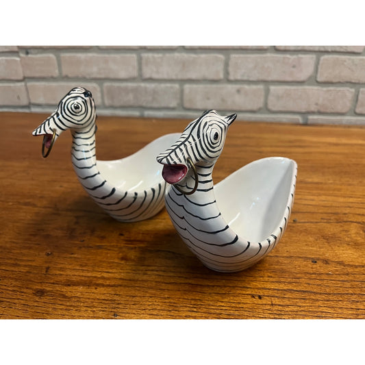 Vintage Aldo Londi Figural Zebra Bowls for Bitossi Italy White & Black Set of 2