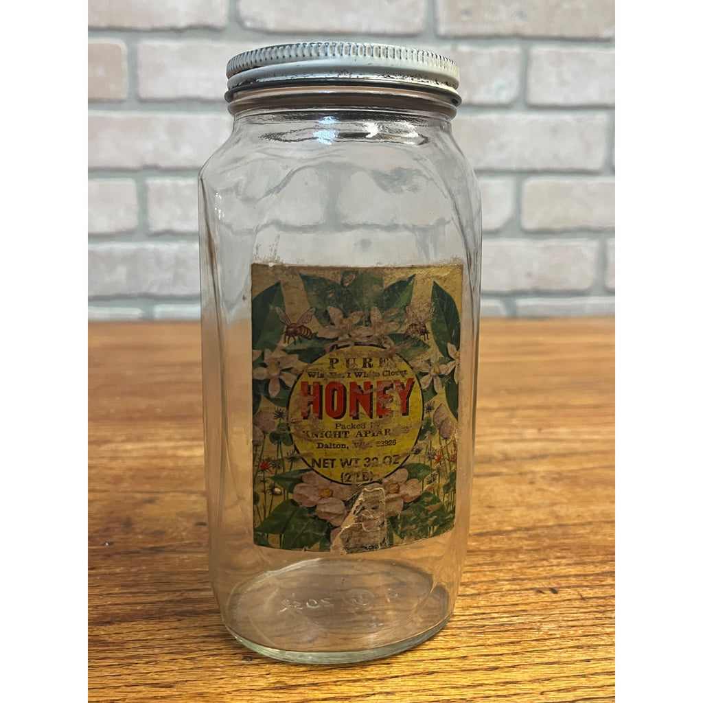 Vintage Glass Bottle Pure Wis. No. 1 White Clover Honey By Knight Apiaries of Dalton, WI 32 OZ Size
