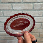Antique Ruby Red Glass Souvenir Trinket Tray Dish Marinette Wis EAPG5" x 3.25"