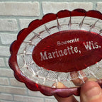 Antique Ruby Red Glass Souvenir Trinket Tray Dish Marinette Wis EAPG5" x 3.25"
