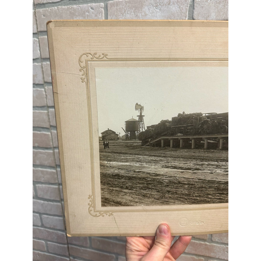 Original 1890s Lancaster MN Minnesota Train Depot Cabinet Photograph Photo Steam Tractor